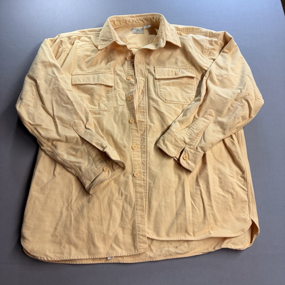 LL Bean Mens Chamois Cloth Shirt XL Regular Yellow Cotton Flannel Button Up